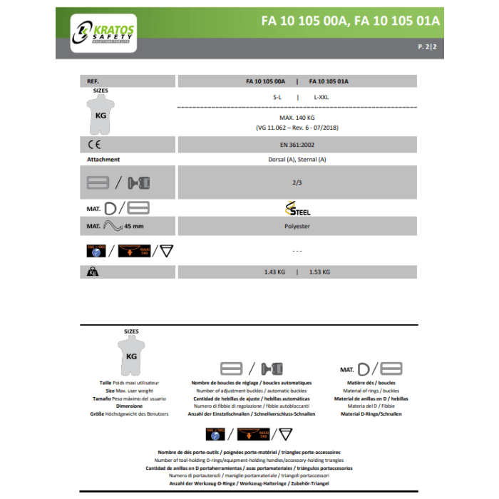 Harnas standaard 2 bevestigingspunten Maat: L-XXL